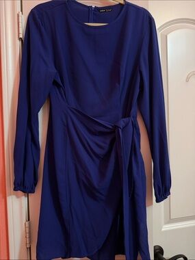 Long Sleeve Wrap-Style Dress in Deep Blue